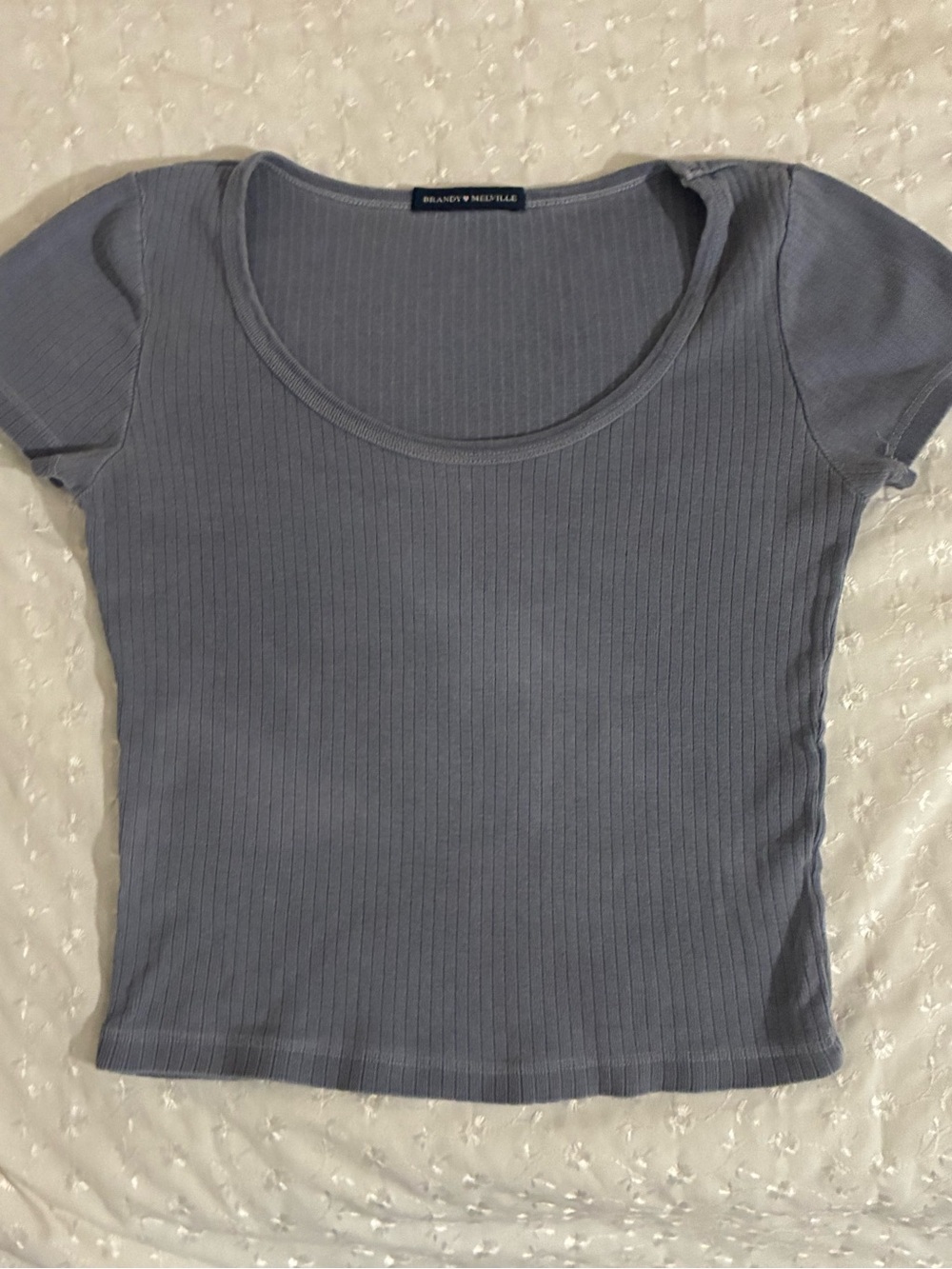 Brandy Melville Ribbed Scoop Crop Top - Dusty Blue Gray